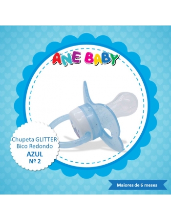 CHUPETA GLITER AZUL BICO REDONDO ANE BABY NR 2