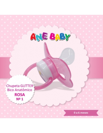 CHUPETA GLITER ROSA BICO ANATÔMICO ANE BABY NR 1