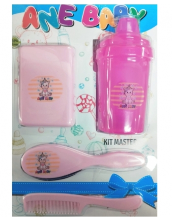 KIT MASTER INFANTIL ROSA ANE BABY - ESCOVA - PENTE - SABONETEIRA - COPO