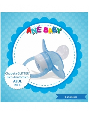 CHUPETA GLITER AZUL BICO ANATÔMICO ANE BABY NR 1