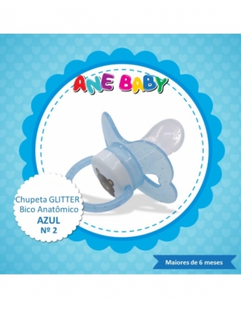 CHUPETA GLITER AZUL BICO ANATÔMICO ANE BABY NR 2