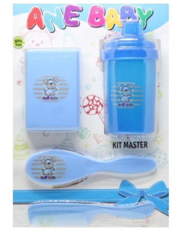 KIT MASTER INFANTIL AZUL ANE BABY - ESCOVA - PENTE - SABONETEIRA - COPO