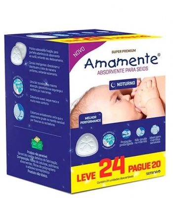 ABSORVENTE AMAMENTE SEIOS NOTURNO - LEVE 24 PAGUE 20 UNIDADES