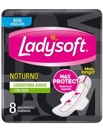 ABSORVENTE LADYSOFT MAX PROTECT NOTURNO COM ABAS - 8 UNIDADES