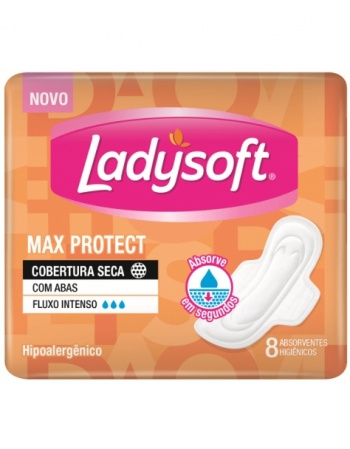 ABSORVENTE LADYSOFT MAX PROTECT SECA COM ABAS - 8 UNIDADES