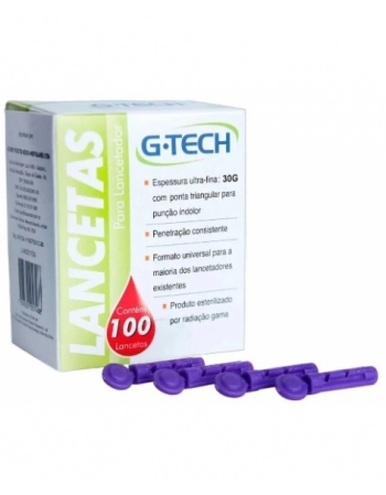 LANCETA PARA LANCETADOR 30G G-TECH - 100 UNIDADES